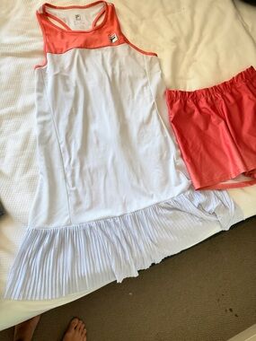 Fila White Tennis Dress with Coral and Green L
